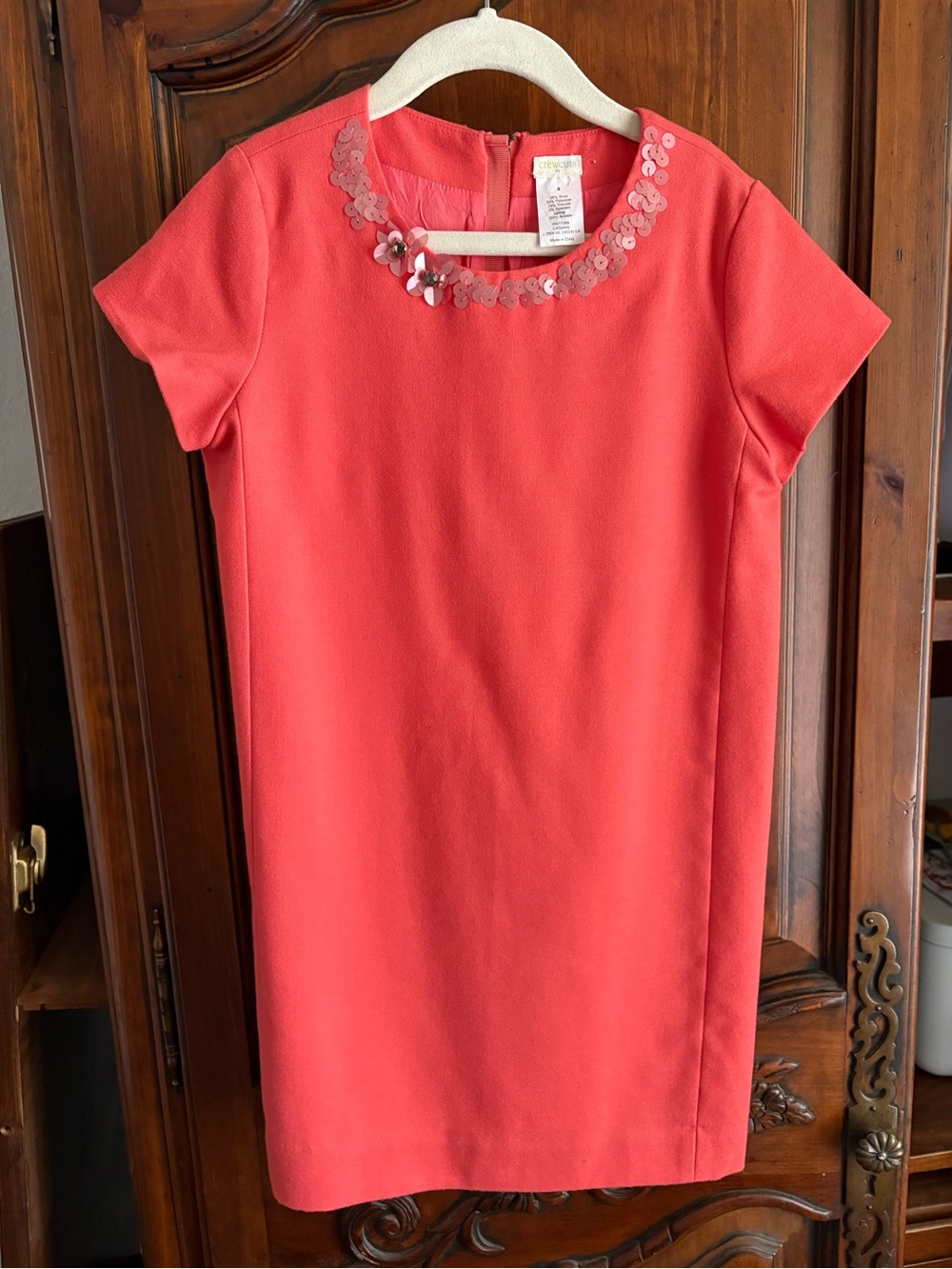 J Crew Crewcuts Girls Coral Shift Dress with Floral Neckline size 8